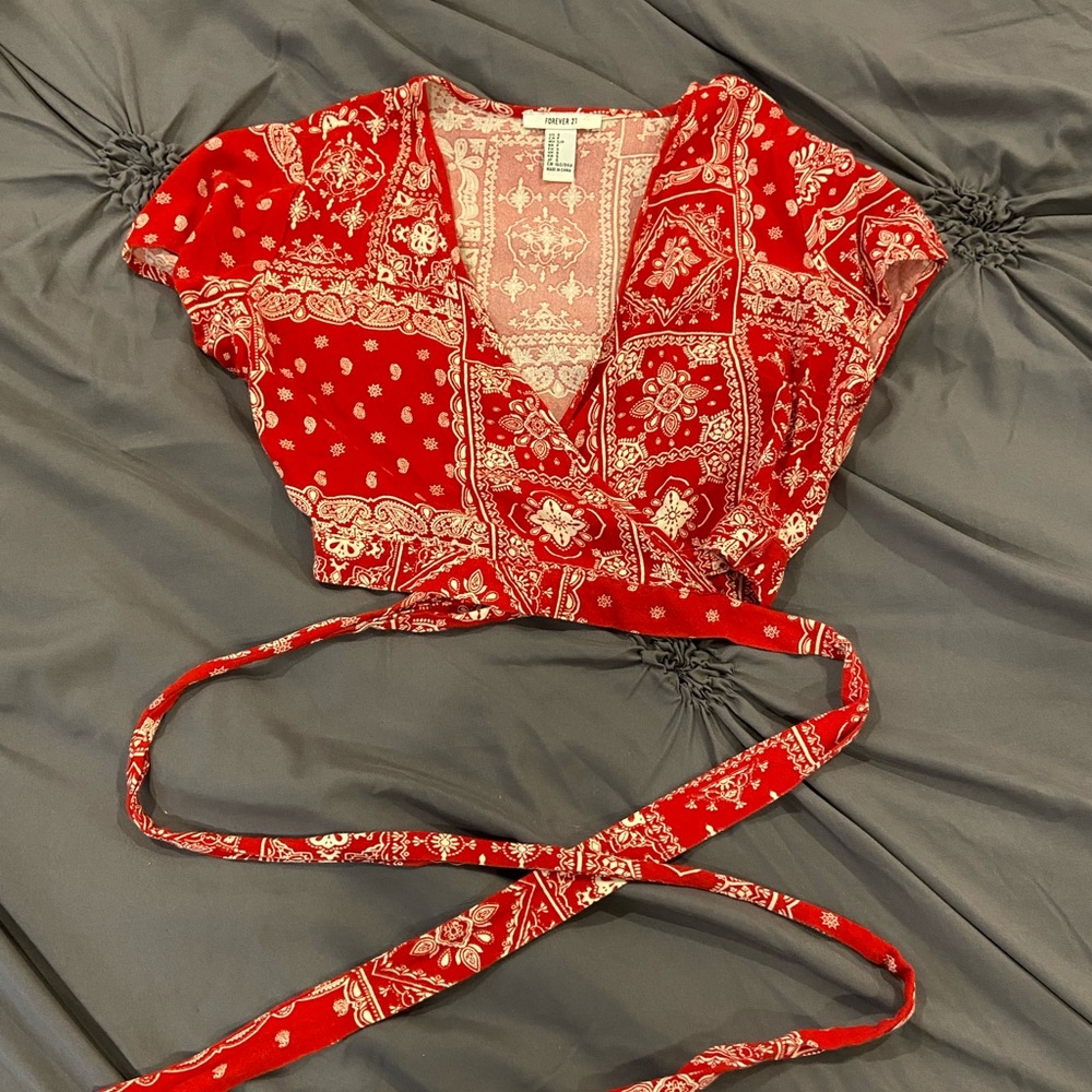 Bandana print wrap crop top